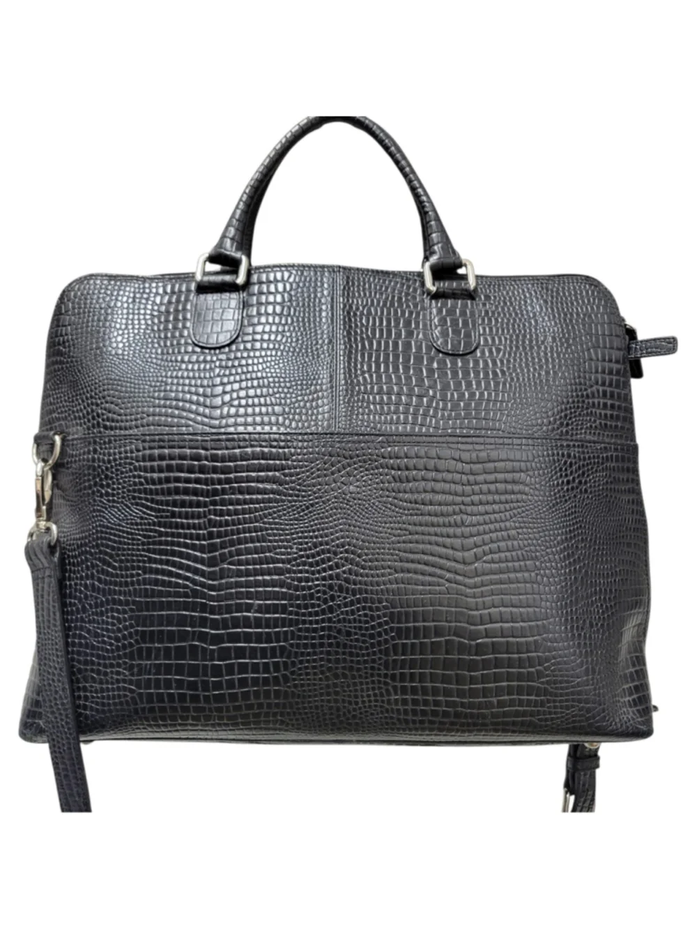Levenger Crocodile Embossed Genuine Leather Messenger Briefcase Crossbody Bag